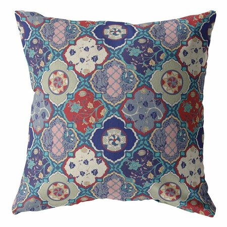 PALACEDESIGNS 20 in. Trellis Indoor & Outdoor Throw Pillow Red Cream & Turquoise PA3089595